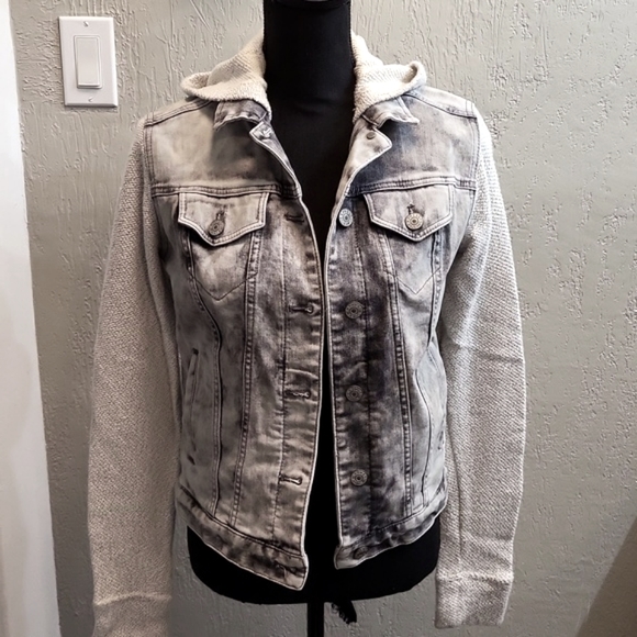 Express Jackets & Blazers - Express Denim Jean Jacket with Sweater Sleeves and Hood